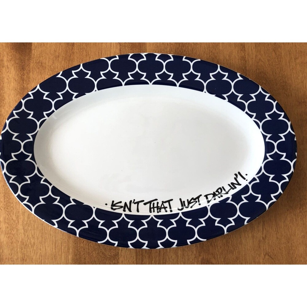 T Cabells Too Serving Plate Platter ISN'T THAT JUST DARLIN Blue & White 14”x9”